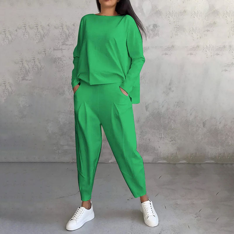 Bluza dugih rukava s okruglim izrezom ＆ 2-dijelne hlače-HR