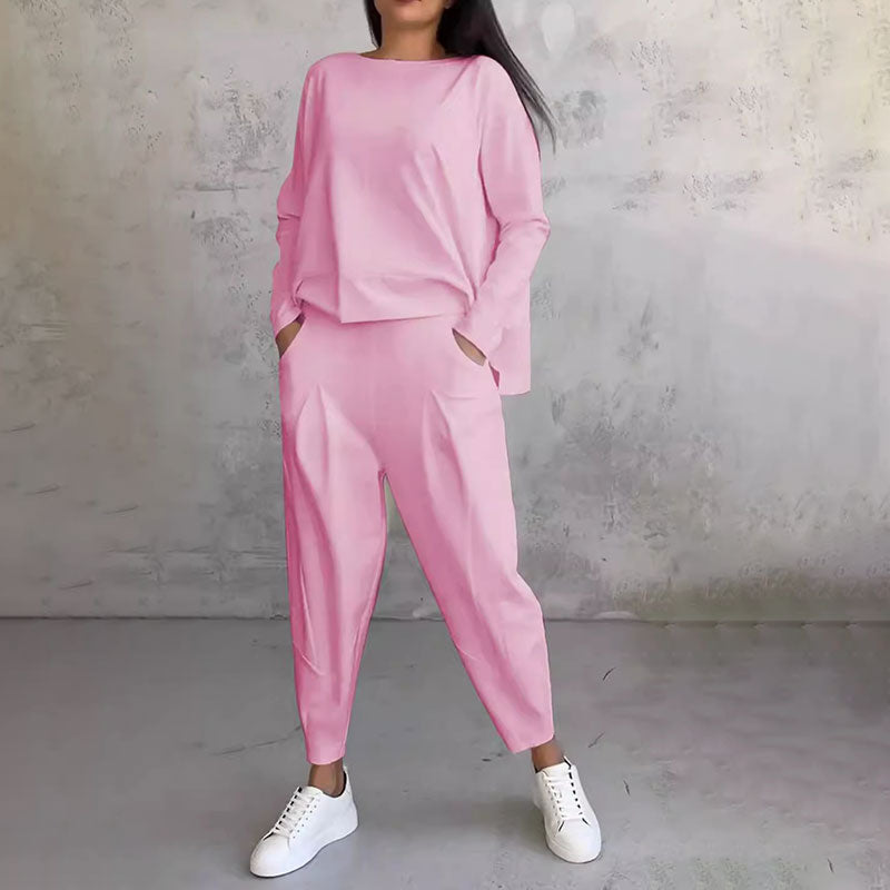 Bluza dugih rukava s okruglim izrezom ＆ 2-dijelne hlače-HR