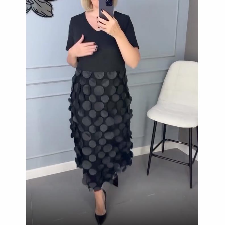 Γυναικείο κομψό μαύρο φόρεμα με λαιμόκοψη V και ακανόνιστο σακάκι, σετ δύο τεμαχίων-GR