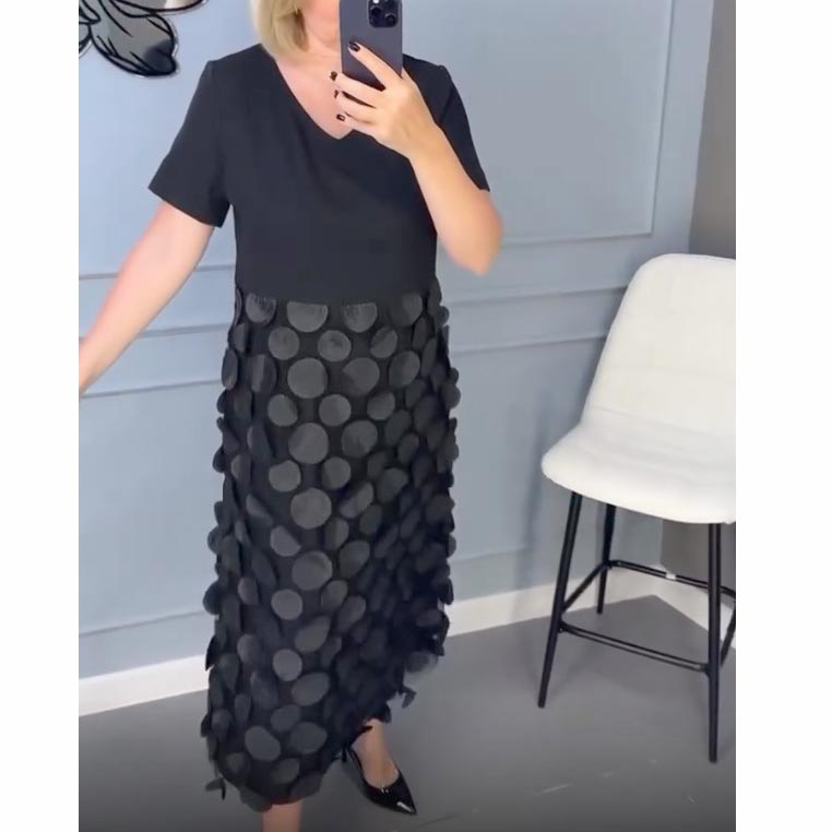 Γυναικείο κομψό μαύρο φόρεμα με λαιμόκοψη V και ακανόνιστο σακάκι, σετ δύο τεμαχίων-GR