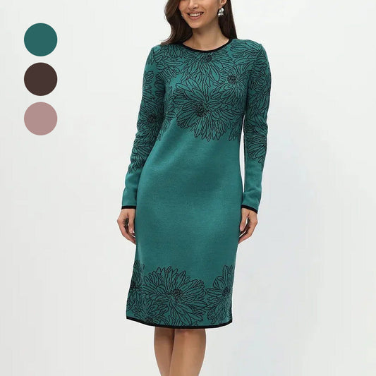 💃Novedad 2025 en preventa✨Vestido recto de manga larga con escote en V estampado-ES