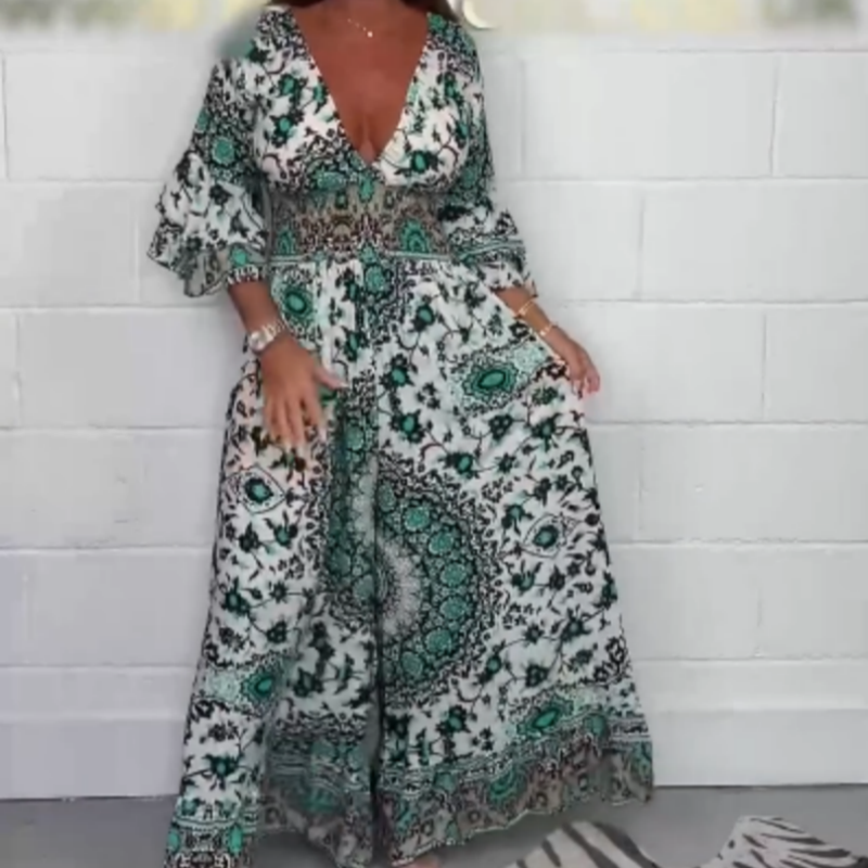 S-5XL🥰Moteriškas kombinezonas su raštu ir V formos iškirpte-LT