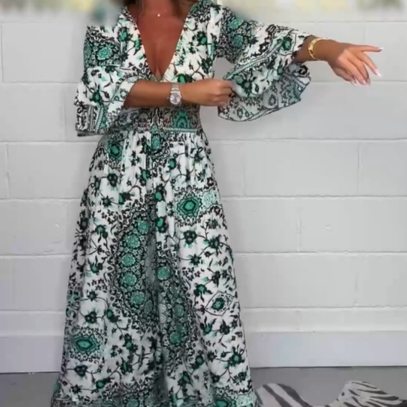 S-5XL🥰Moteriškas kombinezonas su raštu ir V formos iškirpte-LT