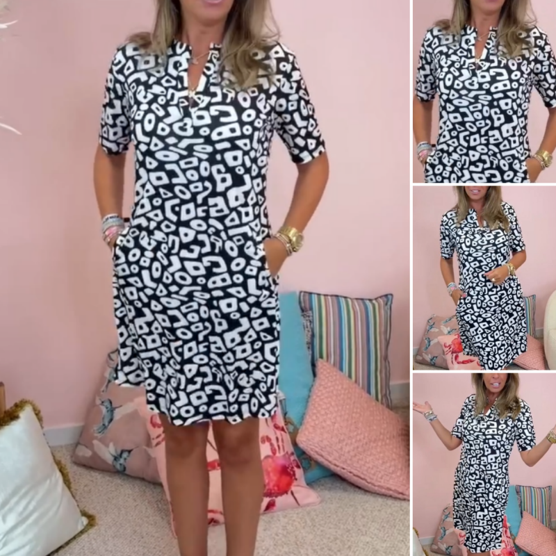 Suknelė trumpomis rankovėmis su V formos iškirpte-LT