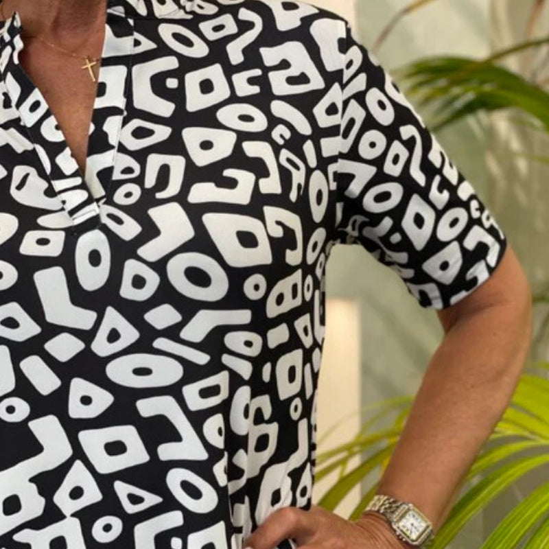 Suknelė trumpomis rankovėmis su V formos iškirpte-LT