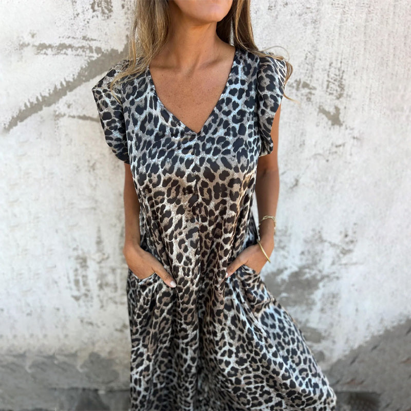 ✨ Novedad 2025 Vestido de mujer con escote en V y estampado de leopardo-ES