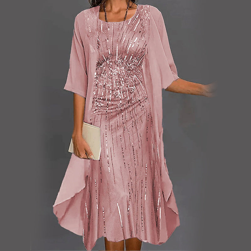 Κομψό σετ 2 τεμαχίων: μισομάνικη μπλούζα + φόρεμα-GR