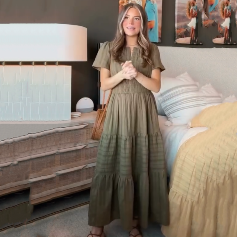 🔥👗Φόρεμα από βαμβακερό βολάν σε μονόχρωμο χρώμα-GR