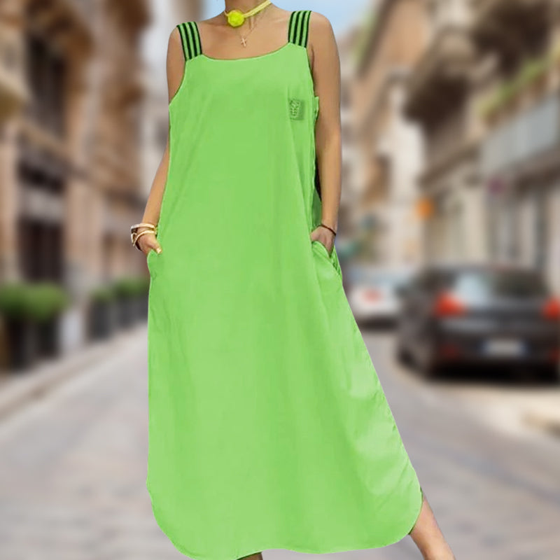 Široka maksi obleka z naramnicami in žepi - GR