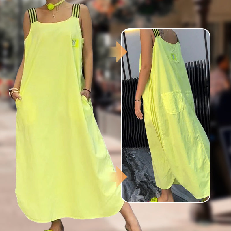 Široka maksi obleka z naramnicami in žepi - GR