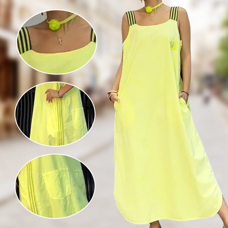 Široka maksi obleka z naramnicami in žepi - GR