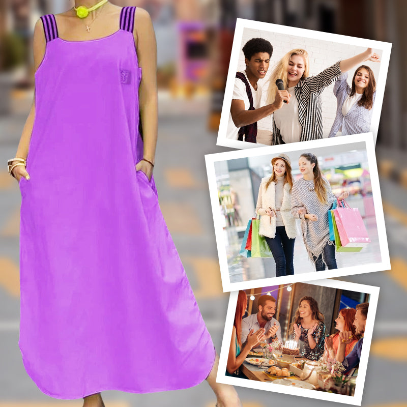 Široka maksi obleka z naramnicami in žepi - GR