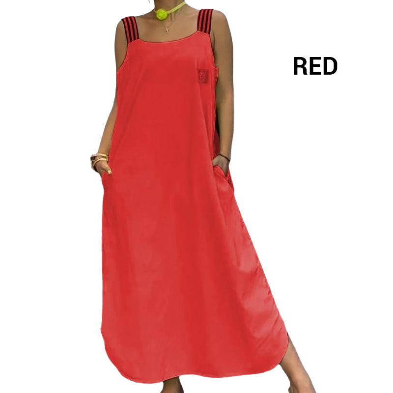 Široka maksi obleka z naramnicami in žepi - GR