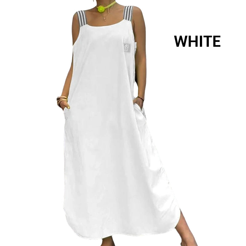 Široka maksi obleka z naramnicami in žepi - GR