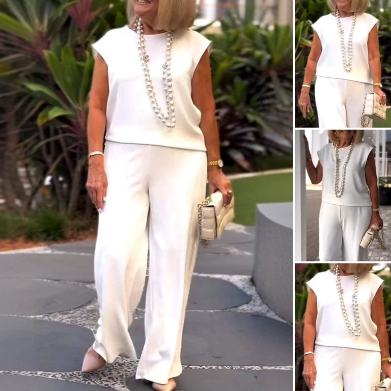 💖Moteriški marškiniai be rankovių ir medvilninės lininės kelnės-LT