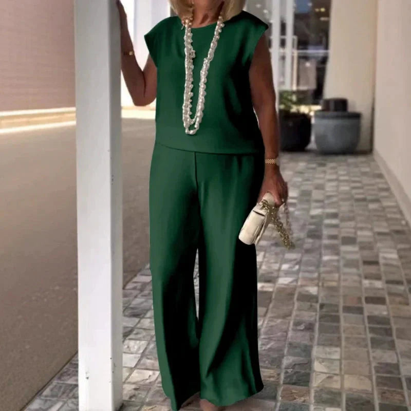 💖Moteriški marškiniai be rankovių ir medvilninės lininės kelnės-LT