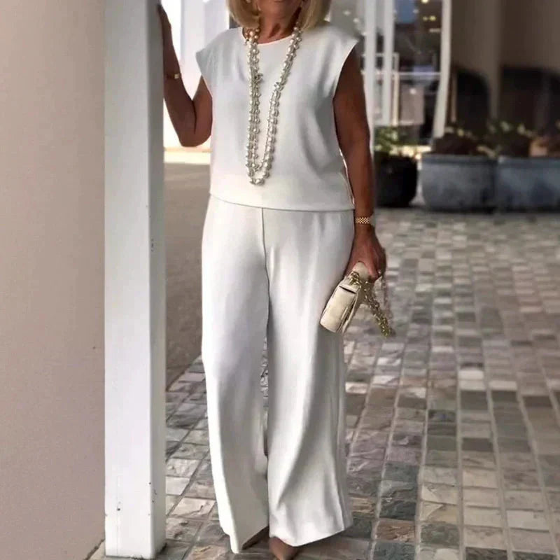 💖Moteriški marškiniai be rankovių ir medvilninės lininės kelnės-LT