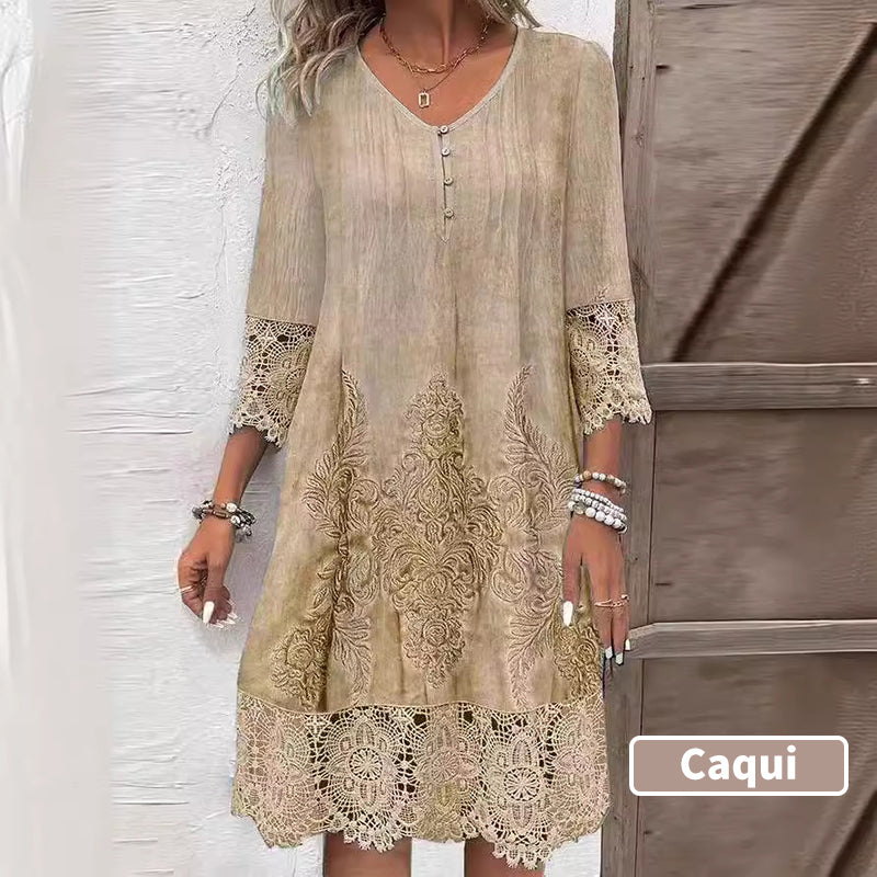 Κομψό γυναικείο φόρεμα με μισό μανίκι και βαθιά λαιμόκοψη-GR