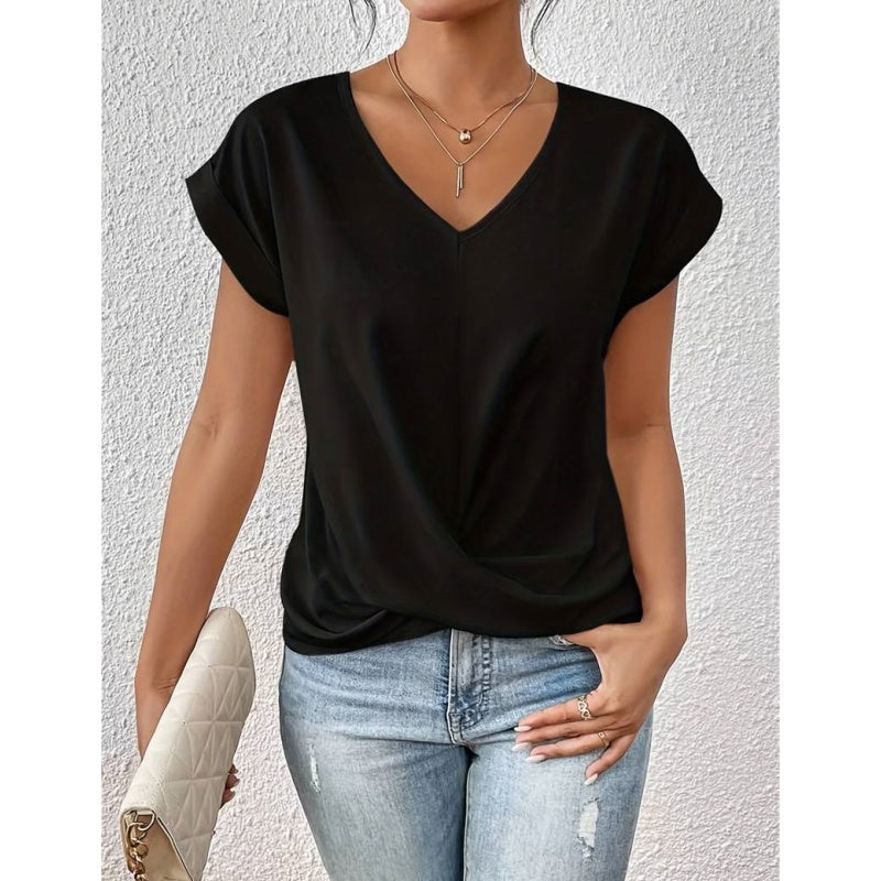 👚Elegantni marškinėliai V formos iškirpte✨-LT