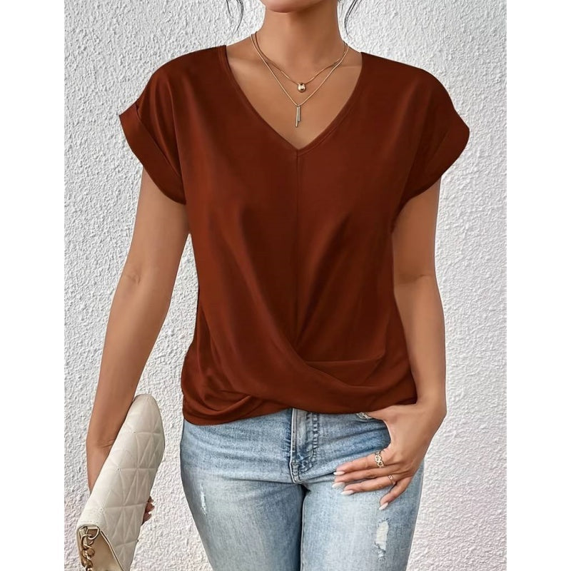 👚Elegantni marškinėliai V formos iškirpte✨-LT