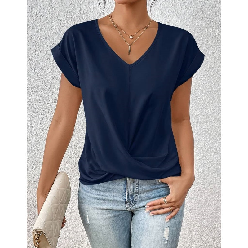 👚Elegantni marškinėliai V formos iškirpte✨-LT