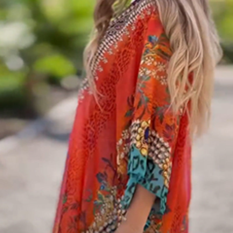 [S-5XL]🥰 Τσεχικό φαρδύ ασύμμετρο φόρεμα με λαιμόκοψη V-GR