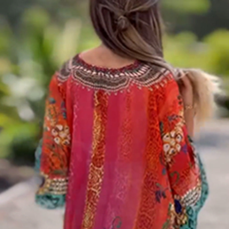 [S-5XL]🥰 Τσεχικό φαρδύ ασύμμετρο φόρεμα με λαιμόκοψη V-GR