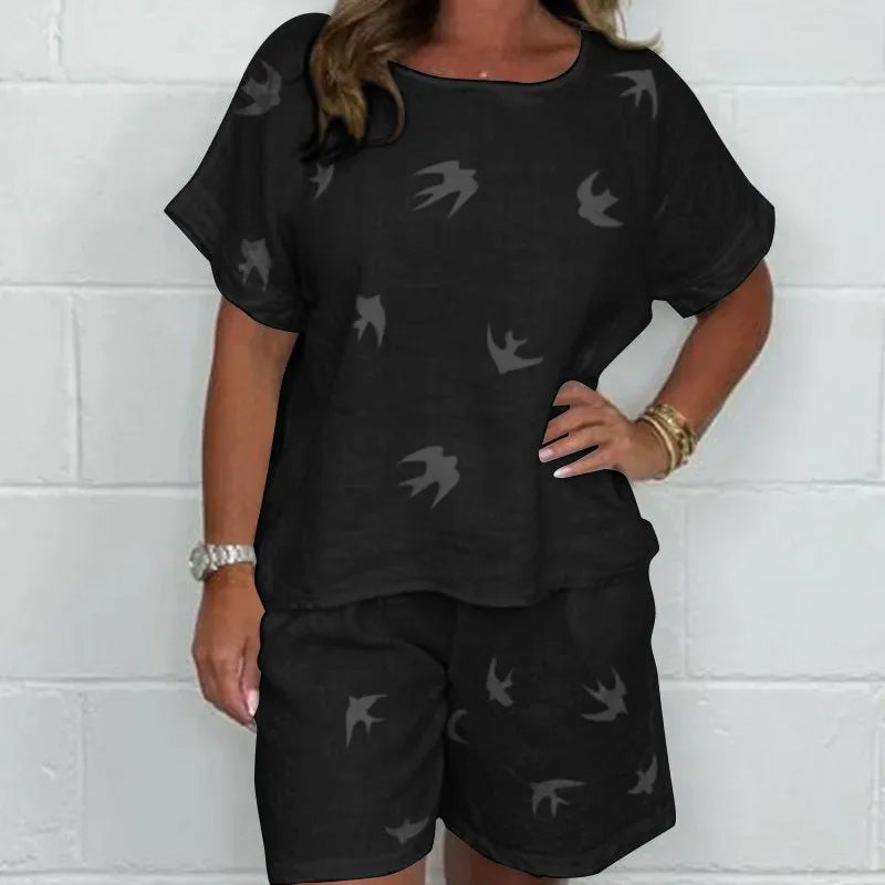 🌸 Udobna ležerna potiskana obleka s kratkimi rokavi 【S-3XL】-GR