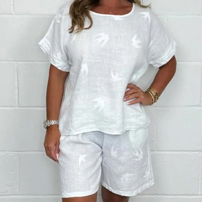 🌸 Udobna ležerna potiskana obleka s kratkimi rokavi 【S-3XL】-GR