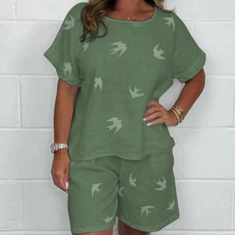 🌸 Udobna ležerna potiskana obleka s kratkimi rokavi 【S-3XL】-GR