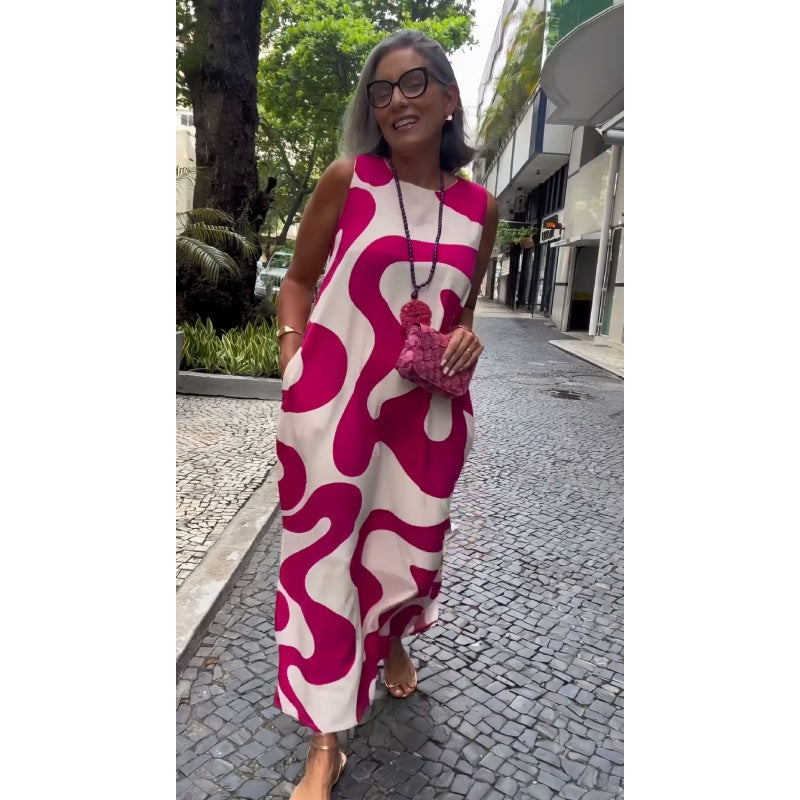 Αμάνικα casual φορέματα μόδας με στρογγυλή λαιμόκοψη-GR