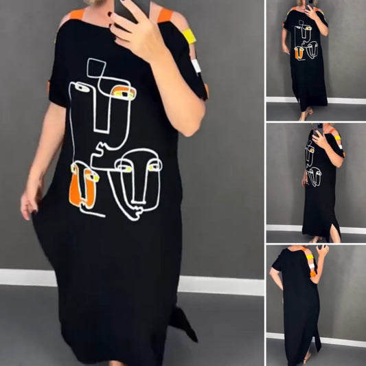 🍂Modna ženska obleka s kratkimi rokavi s potiskom - SI