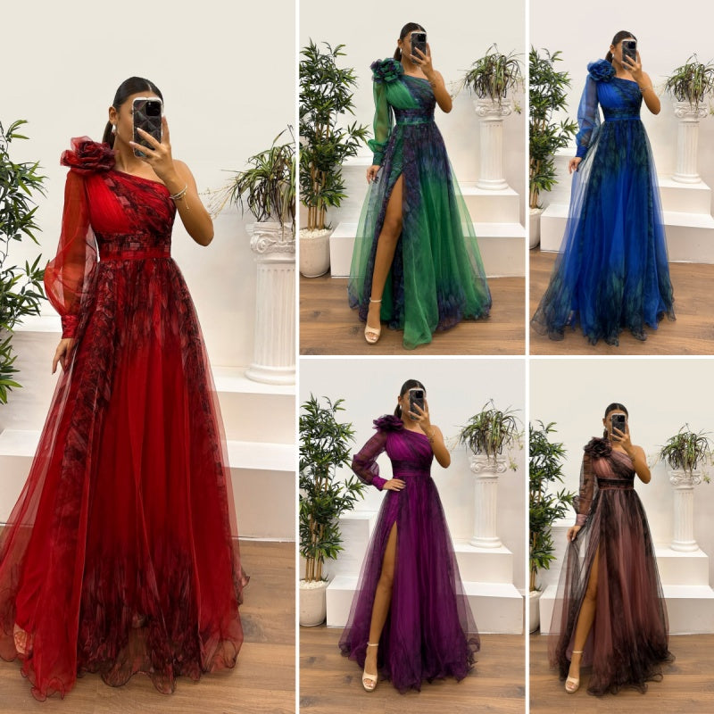 Γυναικεία Φορέματα με Στάμπα και Λοξούς Ώμους-GR