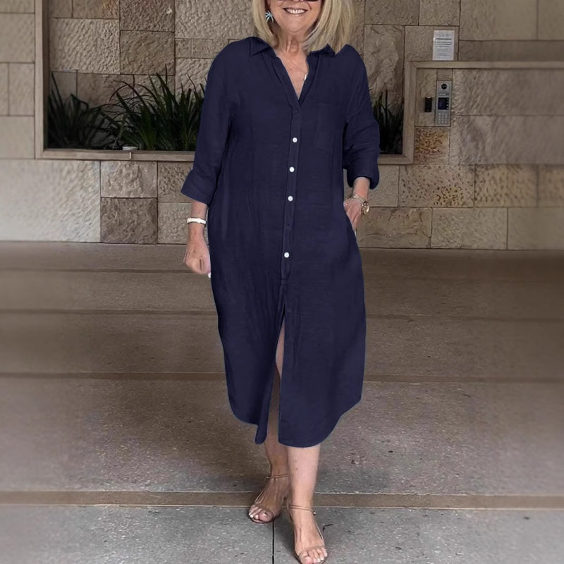 🔥 Laisva medvilninė lanena obleka za ženske-LT