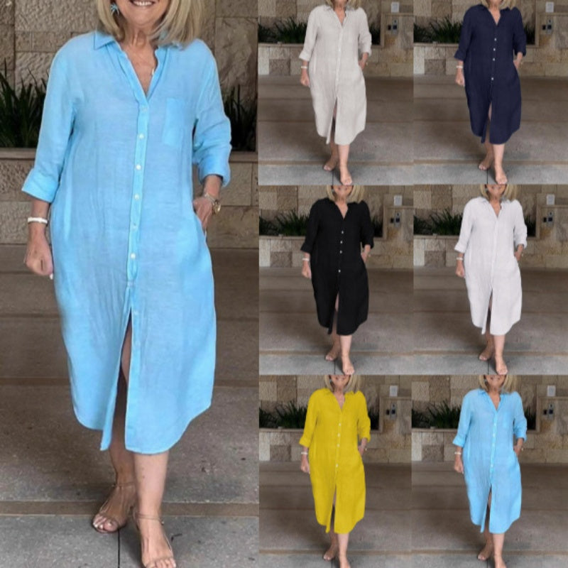 🔥 Laisva medvilninė lanena obleka za ženske-LT