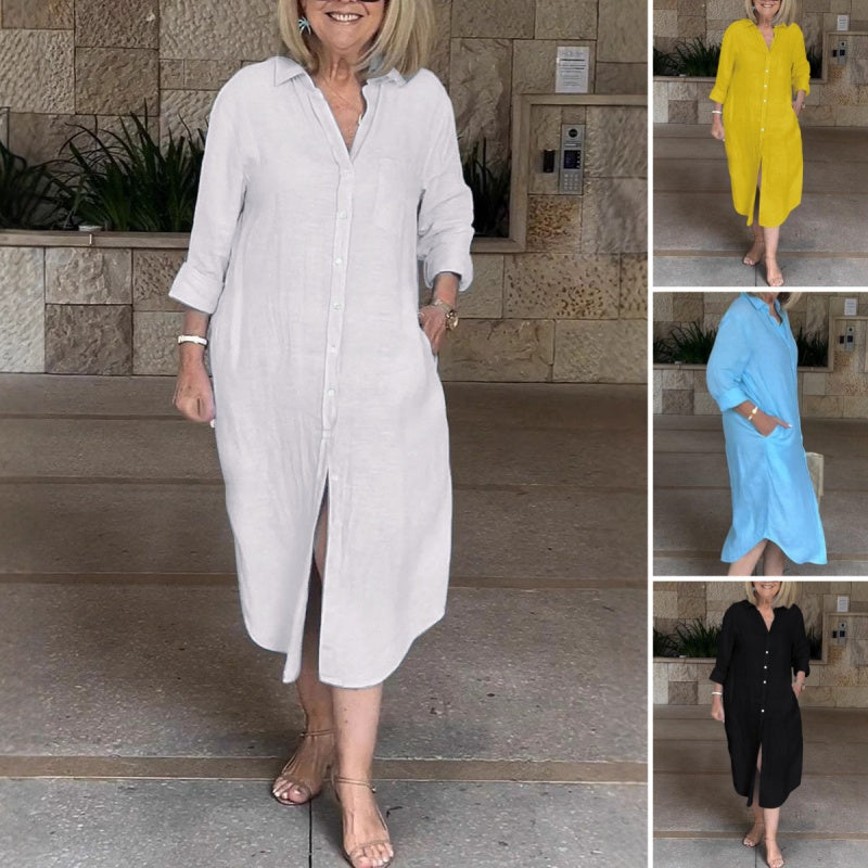 🔥 Laisva medvilninė lanena obleka za ženske-LT