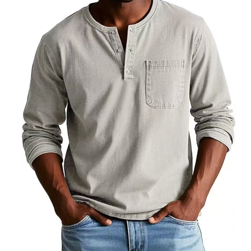 Vyriški vintažiniai ilgomis rankovėmis marškiniai su kišenėmis-LT