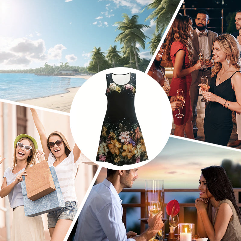 Γυναικείο καλοκαιρινό φόρεμα με φλοράλ μανίκια και αμάνικο τελείωμα-GR