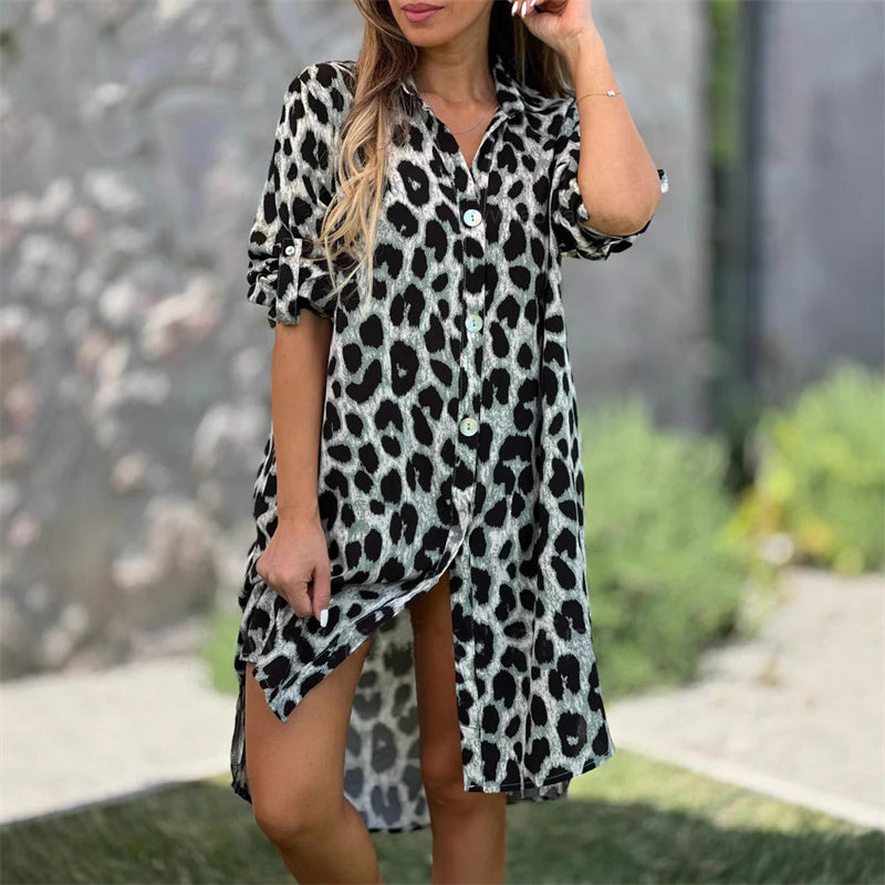 Plus size obleka s srajco z leopardjim vzorcem - GR