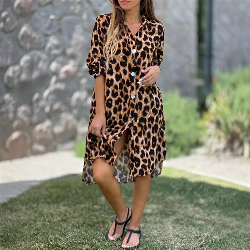 Plus size obleka s srajco z leopardjim vzorcem - GR