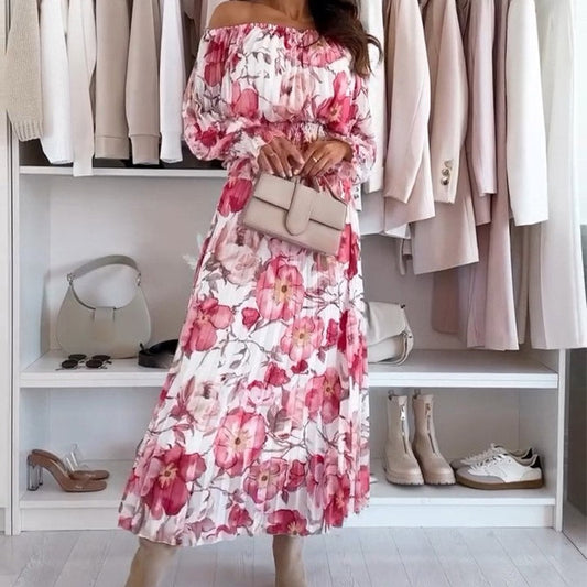 🌸Φλοράλ τοπ με ανοιχτούς ώμους και σετ δύο τεμαχίων με μάξι φούστα-GR