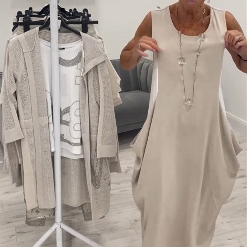 ✨Paprasta lininė suknelė be rankovių su kišenėmis-LT