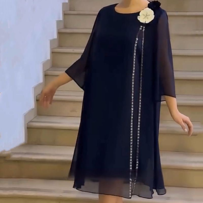 🌸✨【S-4XL】Ženska mrežasta obleka z okroglim izrezom v cvetličnem pudrastem vzorcu - SI
