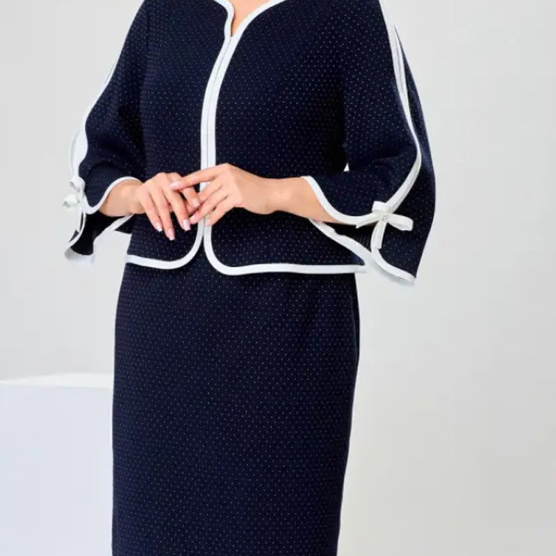 Κομψό τοπ με φιόγκο και φούστα με σκίσιμο στο πίσω μέρος-GR