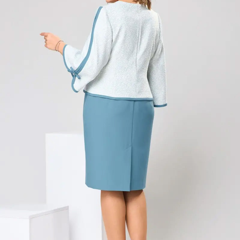 Κομψό τοπ με φιόγκο και φούστα με σκίσιμο στο πίσω μέρος-GR