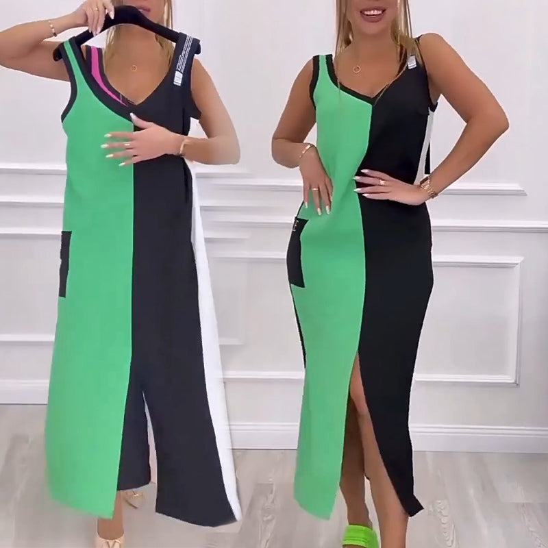 Vestido sin mangas de punto multicolor con escote en pico-ES