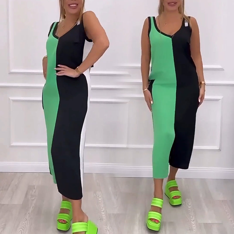 Vestido sin mangas de punto multicolor con escote en pico-ES