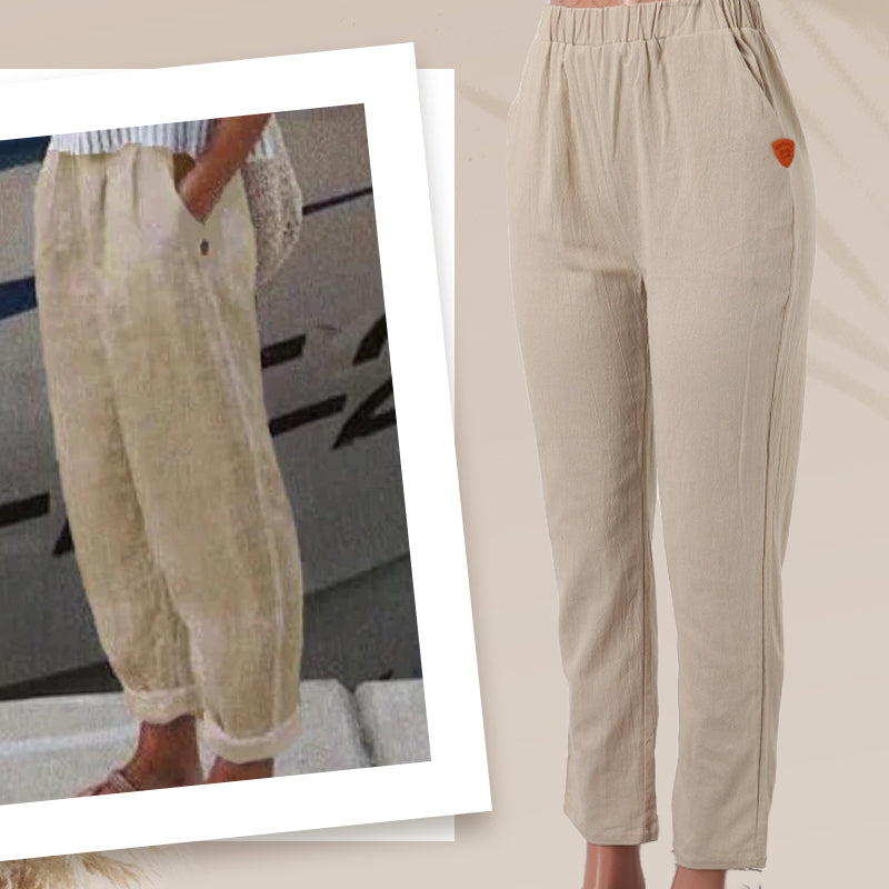 Αναπνέον λινό casual παντελόνι-GR