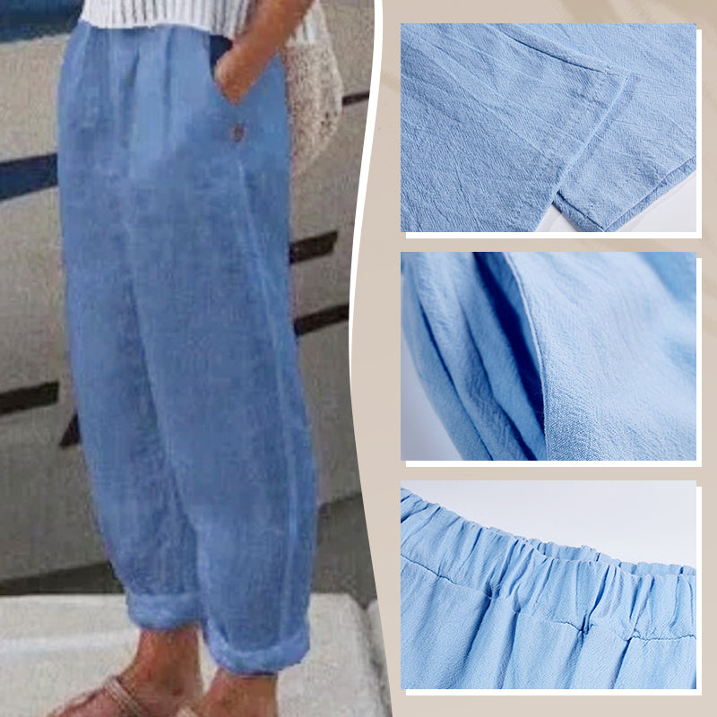 Αναπνέον λινό casual παντελόνι-GR