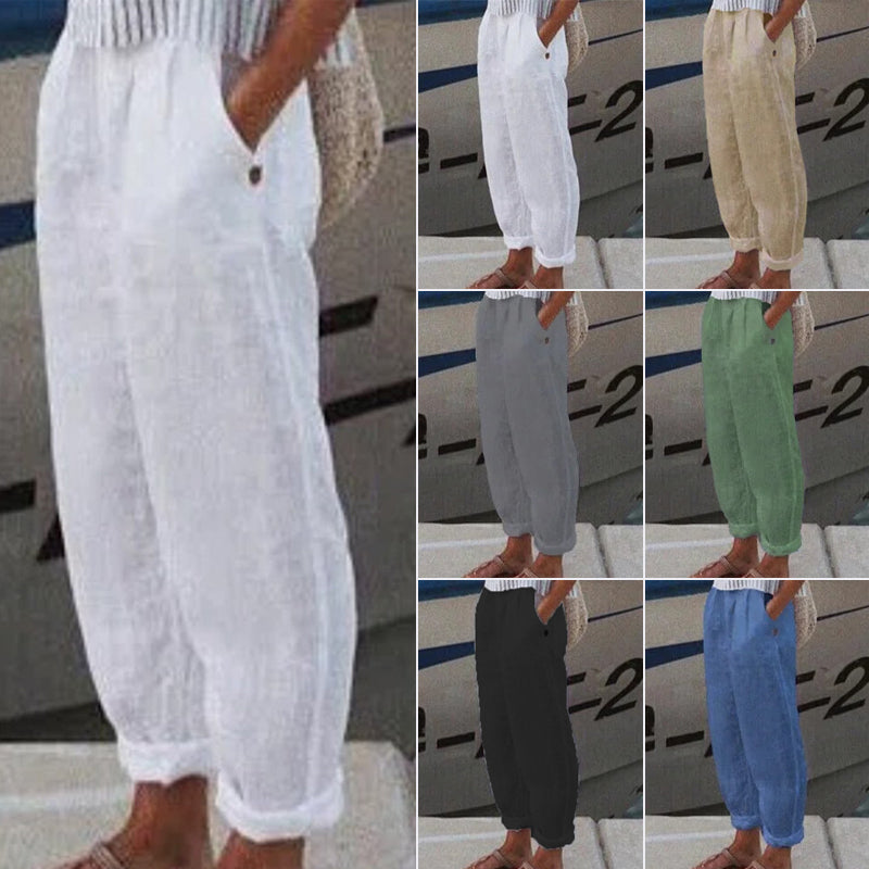 Αναπνέον λινό casual παντελόνι-GR